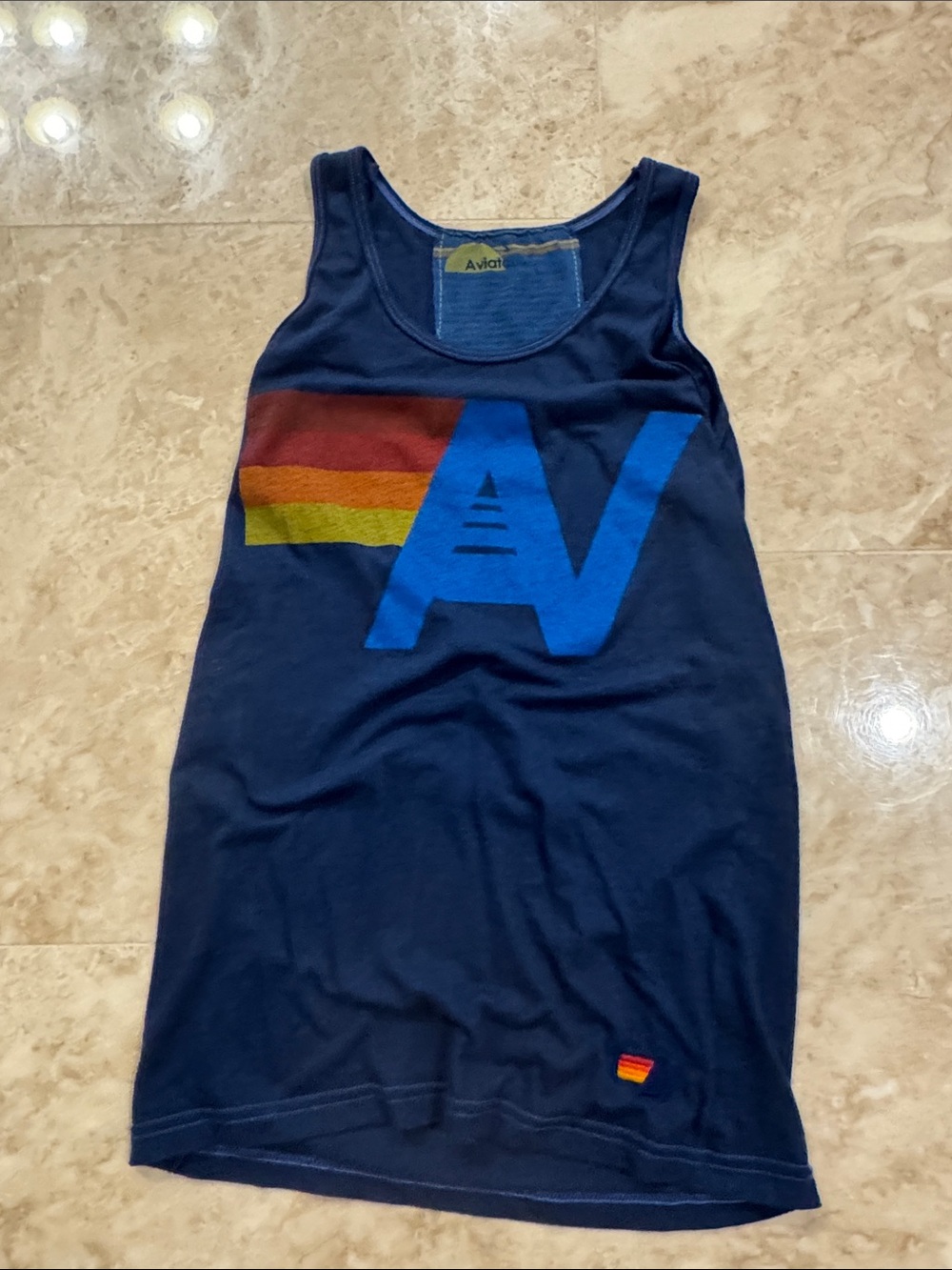 Aviator Nation Navy Tank Top with Blue AV and Rainbow Stripe